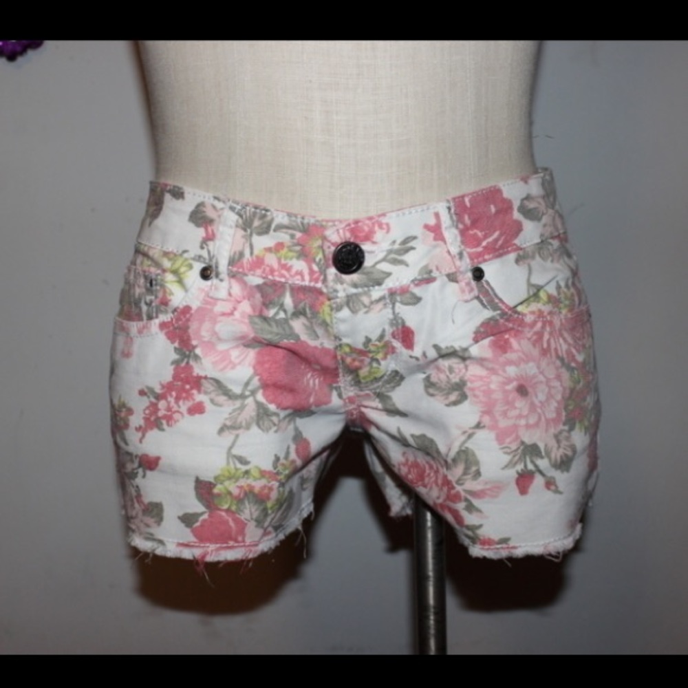 Cream and Pink Floral Shorts